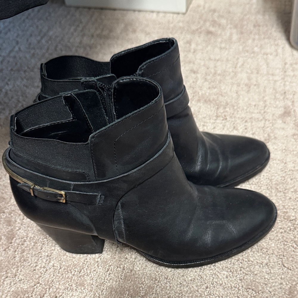 Ivanka Trump Black Ankle Booties with Gold Buckle